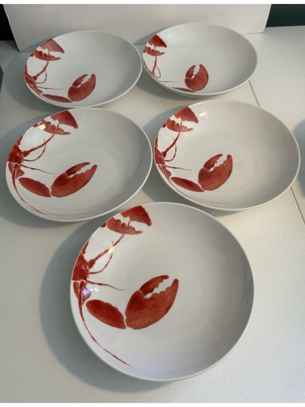 Studio Nova Soup Bowl 8.25" Lobster Red on White Y0723 Set Of 5 Thailand Coastal